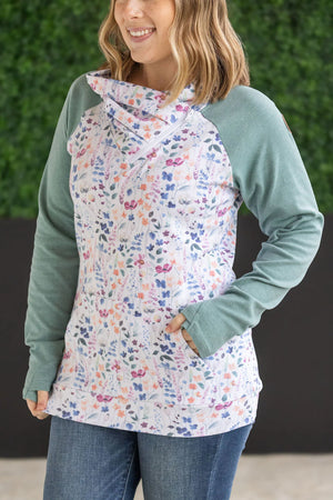 Zoey ZipCowl Sweatshirt - Sage and Floral Paradise by Michelle Mae