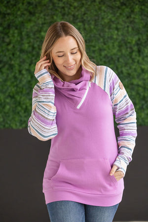 Zoey ZipCowl Sweatshirt - Mauve and Stripes by Michelle Mae