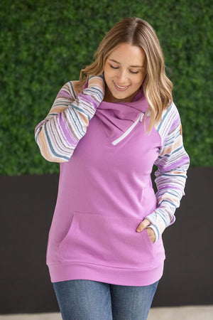 Zoey ZipCowl Sweatshirt - Mauve and Stripes by Michelle Mae