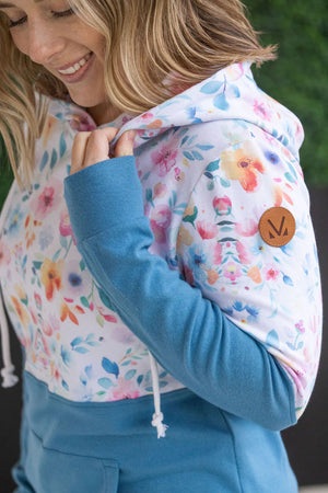 Hailey Pullover Hoodie - Watercolor Floral + Blue by Michelle Mae