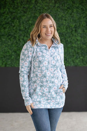 HalfZip Hoodie - Green Floral by Michelle Mae