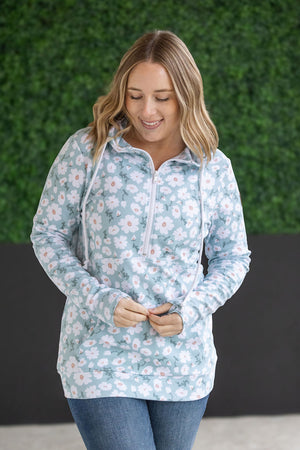 HalfZip Hoodie - Green Floral by Michelle Mae