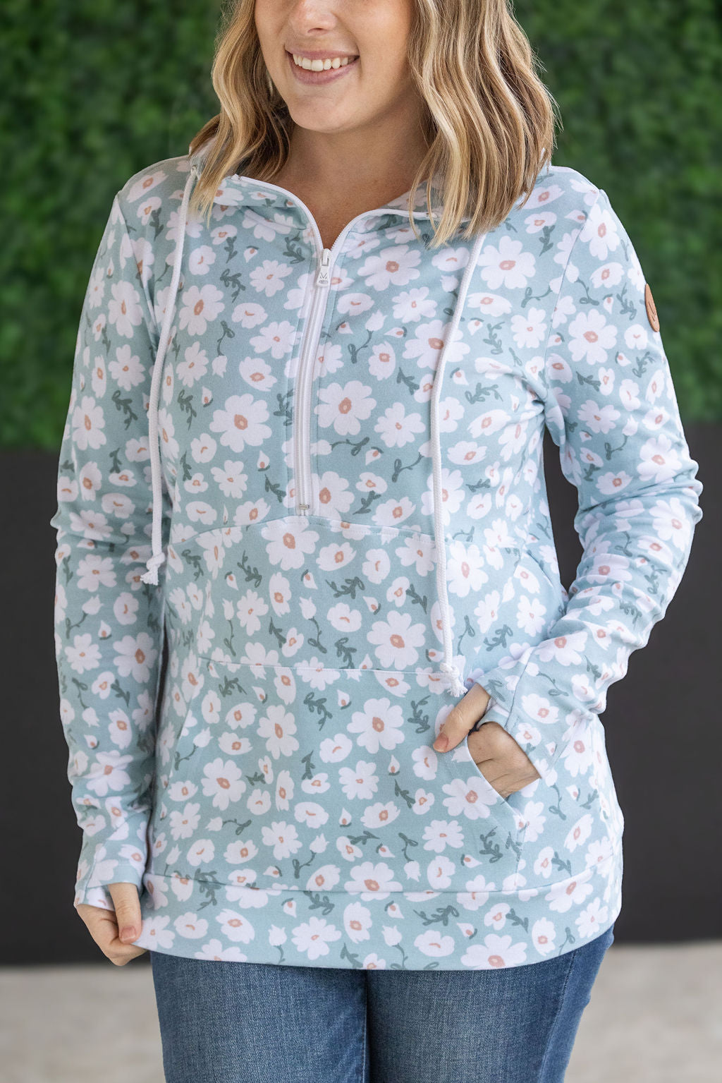 HalfZip Hoodie - Green Floral by Michelle Mae