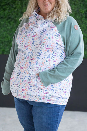 Zoey ZipCowl Sweatshirt - Sage and Floral Paradise by Michelle Mae