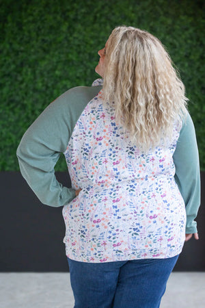 Zoey ZipCowl Sweatshirt - Sage and Floral Paradise by Michelle Mae