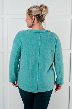 Zenana Simple Silhouette Brushed Hacci Sweater in Dusty Teal