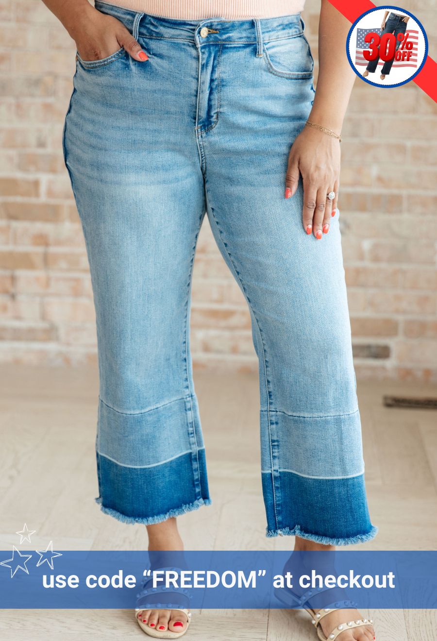 Judy Blue High Rise Wide Leg Crop Jeans with Release Hem in Medium Wash
