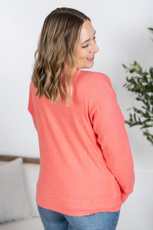 Corrine Ribbed Pullover Top - Coral by Michelle Mae