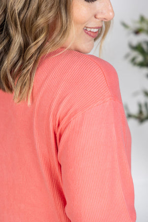 Corrine Ribbed Pullover Top - Coral by Michelle Mae