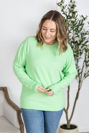 Corrine Ribbed Pullover Top - Lime by Michelle Mae