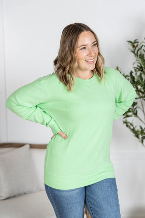 Corrine Ribbed Pullover Top - Lime by Michelle Mae