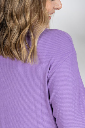 Corrine Ribbed Pullover Top - Purple by Michelle Mae