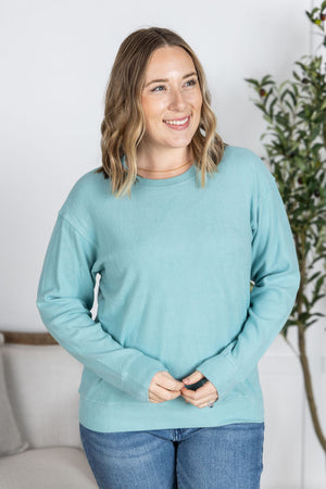 Corrine Ribbed Pullover Top - Dusty Blue by Michelle Mae