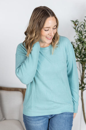 Corrine Ribbed Pullover Top - Dusty Blue by Michelle Mae