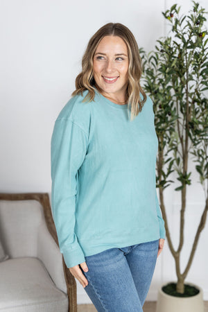 Corrine Ribbed Pullover Top - Dusty Blue by Michelle Mae