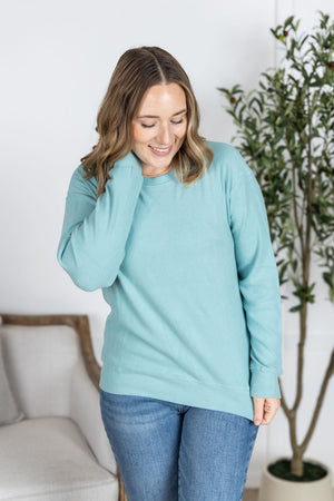 Corrine Ribbed Pullover Top - Dusty Blue by Michelle Mae