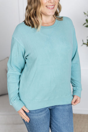 Corrine Ribbed Pullover Top - Dusty Blue by Michelle Mae