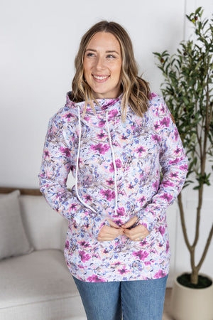 Ashley Hoodie - Pink and Periwinkle Abstract Floral by Michelle Mae