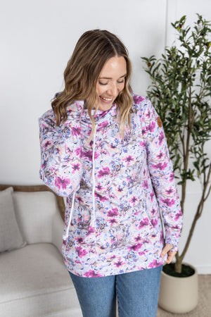 Ashley Hoodie - Pink and Periwinkle Abstract Floral by Michelle Mae