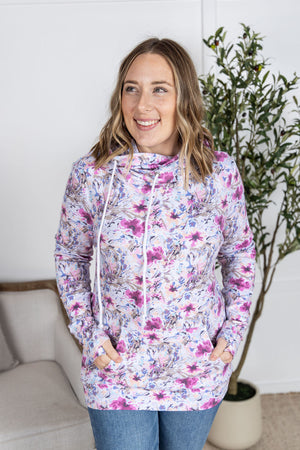 Ashley Hoodie - Pink and Periwinkle Abstract Floral by Michelle Mae