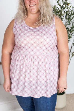 Renee Ruffle Tank Top - Pearl Pink Floral by Michelle Mae