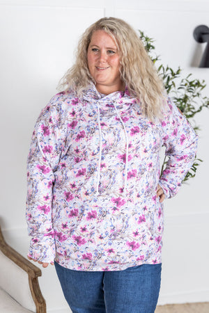 Ashley Hoodie - Pink and Periwinkle Abstract Floral by Michelle Mae