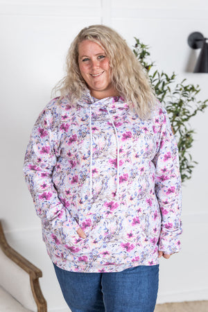 Ashley Hoodie - Pink and Periwinkle Abstract Floral by Michelle Mae