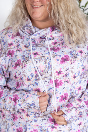 Ashley Hoodie - Pink and Periwinkle Abstract Floral by Michelle Mae