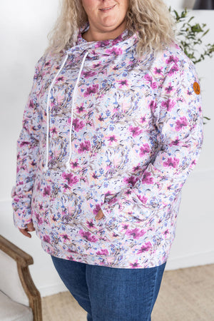 Ashley Hoodie - Pink and Periwinkle Abstract Floral by Michelle Mae