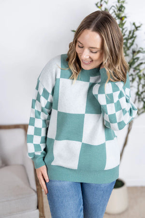 Checkered Pullover Sweater - Dusty Jade by Michelle Mae