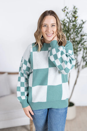 Checkered Pullover Sweater - Dusty Jade by Michelle Mae