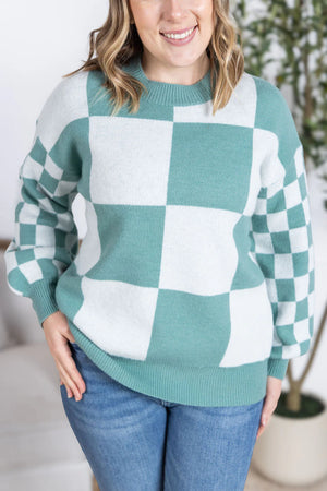 Checkered Pullover Sweater - Dusty Jade by Michelle Mae