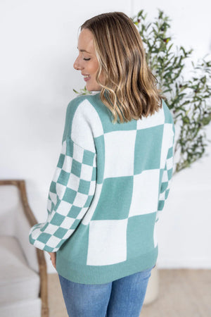 Checkered Pullover Sweater - Dusty Jade by Michelle Mae