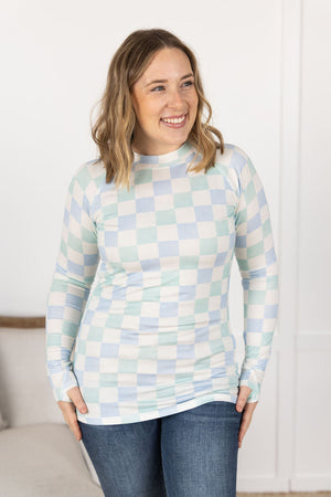 Blair Long Sleeve Top - Blue and Mint Checker by Michelle Mae