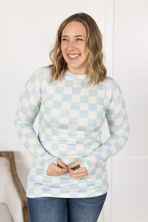 Blair Long Sleeve Top - Blue and Mint Checker by Michelle Mae