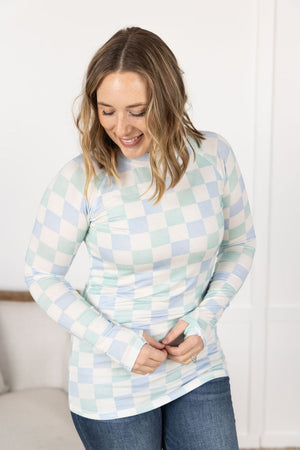 Blair Long Sleeve Top - Blue and Mint Checker by Michelle Mae