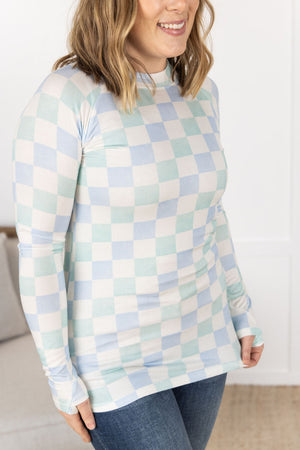 Blair Long Sleeve Top - Blue and Mint Checker by Michelle Mae