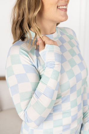 Blair Long Sleeve Top - Blue and Mint Checker by Michelle Mae