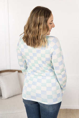 Blair Long Sleeve Top - Blue and Mint Checker by Michelle Mae