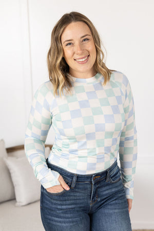 Blair Long Sleeve Top - Blue and Mint Checker by Michelle Mae