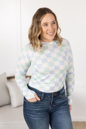 Blair Long Sleeve Top - Blue and Mint Checker by Michelle Mae