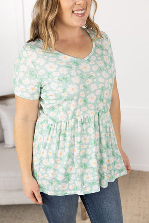 Sarah Babydoll V Neck Ruffle Short Sleeve - Green Floral by Michelle Mae