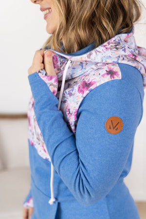 HalfZip Hoodie - Pink and Periwinkle Abstract Floral and Blue by Michelle Mae