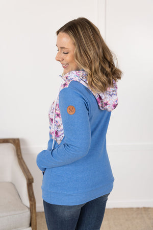 HalfZip Hoodie - Pink and Periwinkle Abstract Floral and Blue by Michelle Mae