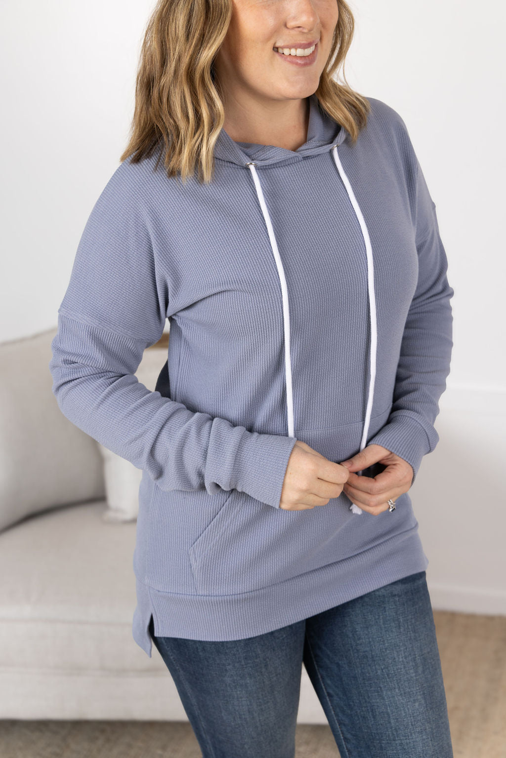 Kacey Ribbed Hoodie - Dusty Blue by Michelle Mae