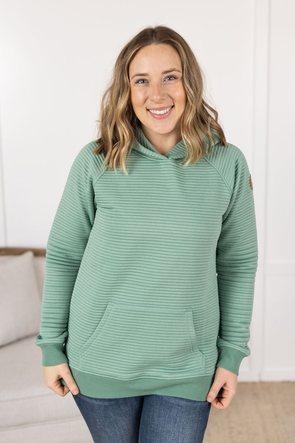 Tatum Textured Pullover Hoodie - Sea Green by Michelle Mae