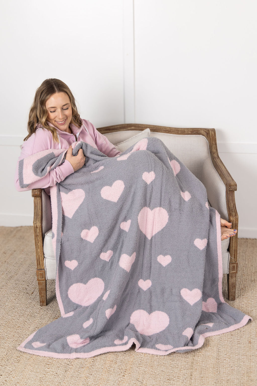 Plush and Fuzzy Blanket - Pink Hearts by Michelle Mae