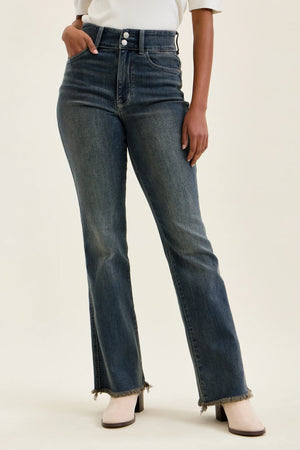 Judy Blue High Waist Daisy Double Button Bootcut Jeans – Vintage Grey Cast