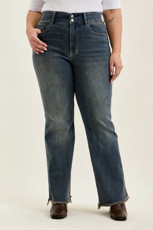 Judy Blue High Waist Daisy Double Button Bootcut Jeans – Vintage Grey Cast