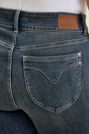 Judy Blue High Waist Daisy Double Button Bootcut Jeans – Vintage Grey Cast